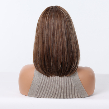 Perucă pentru păr drept, stil bob, parte mijlocie, (Material: fibre rezistente la temperatură; Proces: mecanism; Vopsire sau perm: nu este permis)