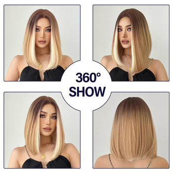 Perucă cu parte mijlocie, complet împletită manual, mătase rezistentă la temperatură, nu se poate vopsi