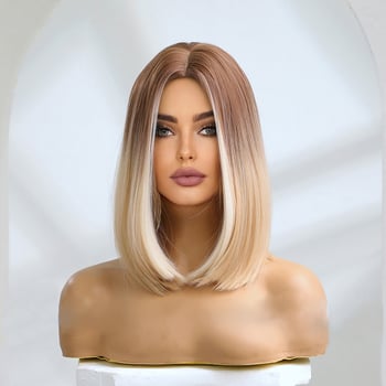 Perucă cu parte mijlocie, complet împletită manual, mătase rezistentă la temperatură, nu se poate vopsi
