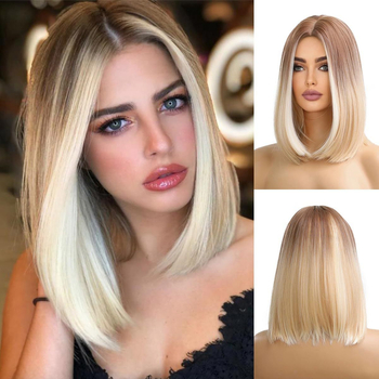 Perucă cu parte mijlocie, complet împletită manual, mătase rezistentă la temperatură, nu se poate vopsi