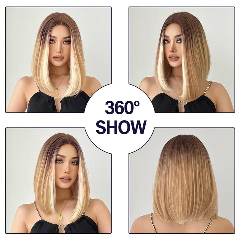 Perucă cu parte mijlocie, complet împletită manual, mătase rezistentă la temperatură, nu se poate vopsi