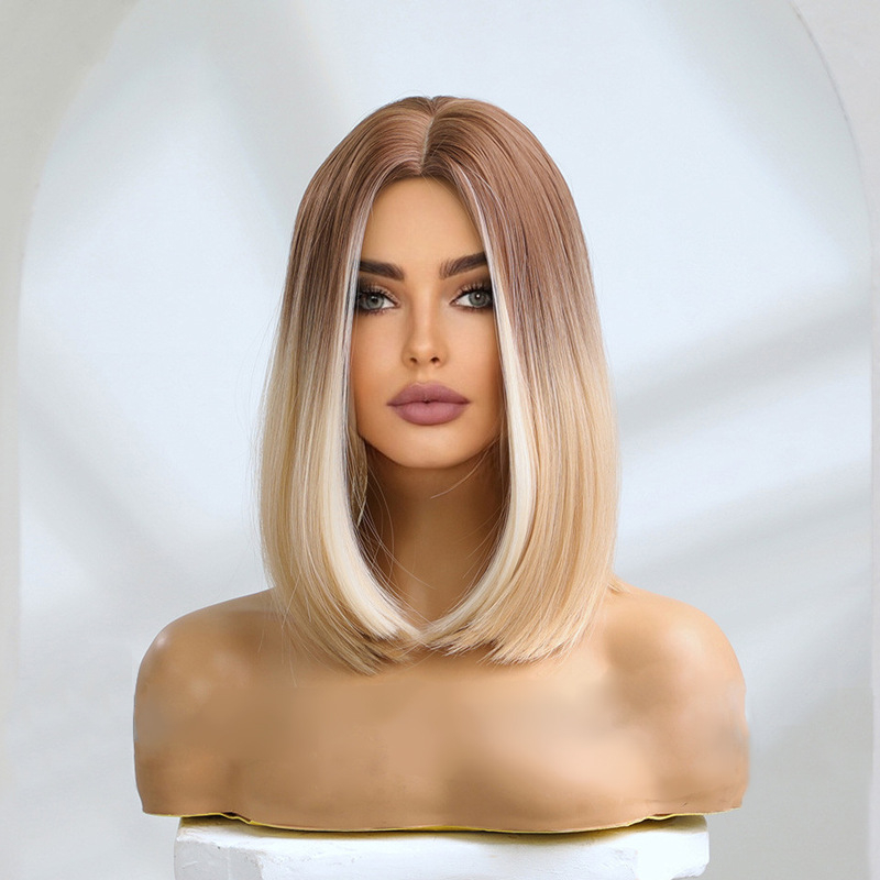 Perucă cu parte mijlocie, complet împletită manual, mătase rezistentă la temperatură, nu se poate vopsi