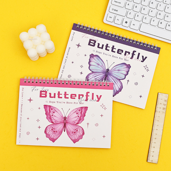 Jurnal cu temă fluture, cu două fețe, legat în spirală, hârtie din pulpă de lemn brută, 1–50 de pagini