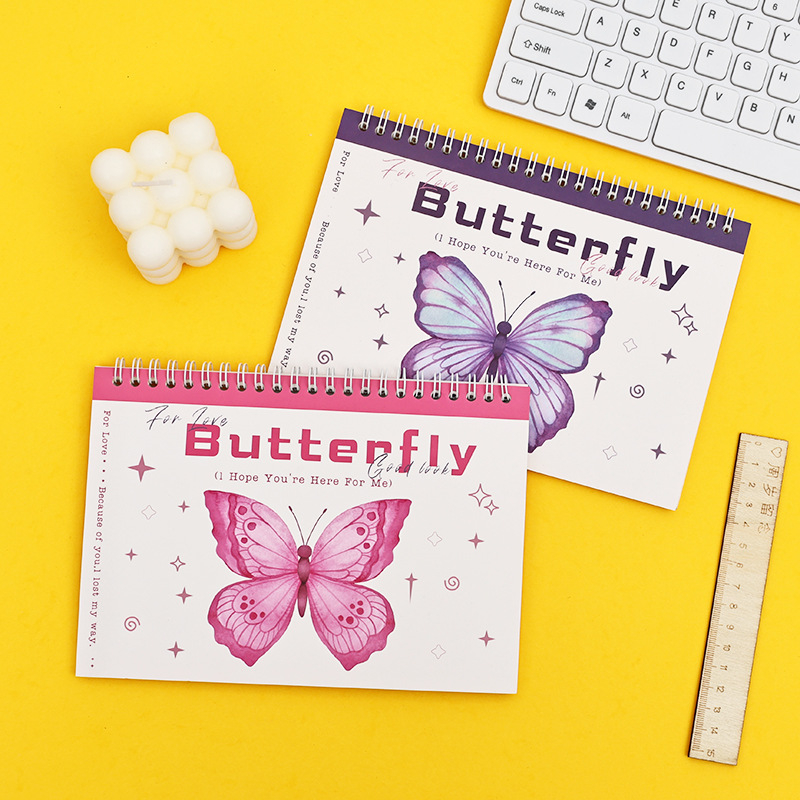 Jurnal cu temă fluture, cu două fețe, legat în spirală, hârtie din pulpă de lemn brută, 1–50 de pagini