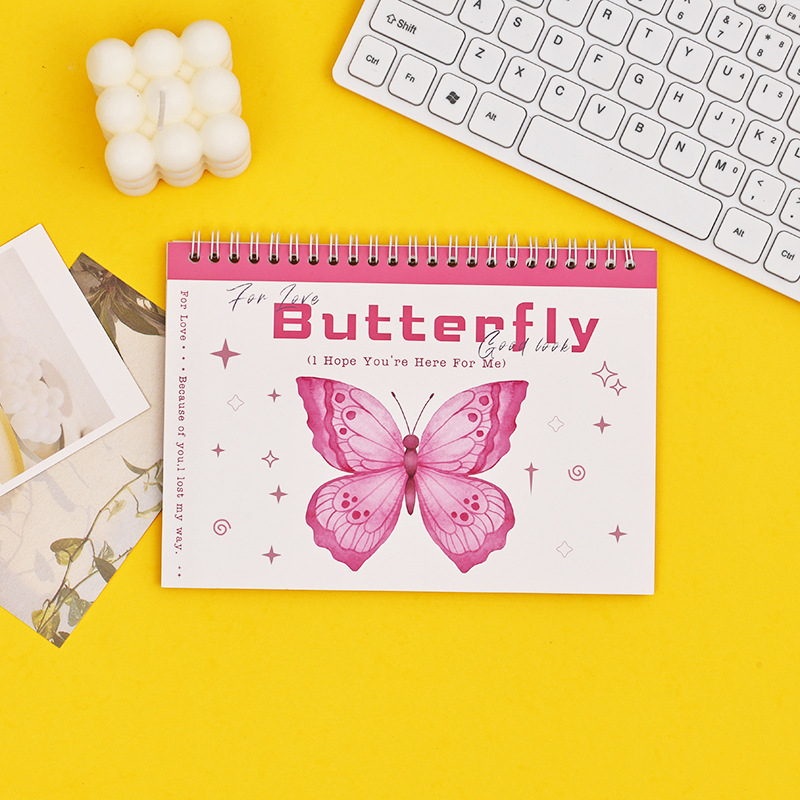 Jurnal cu temă fluture, cu două fețe, legat în spirală, hârtie din pulpă de lemn brută, 1–50 de pagini