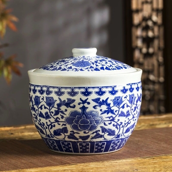 Recipient ceramic pentru depozitare orez cu capac, stil chinezesc, rezistent la umiditate