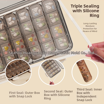 Cutie pentru pastile, dreptunghiulară, 21 compartimente, capacitate 1 L, plastic PP