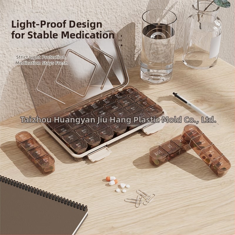 Cutie pentru pastile, dreptunghiulară, 21 compartimente, capacitate 1 L, plastic PP