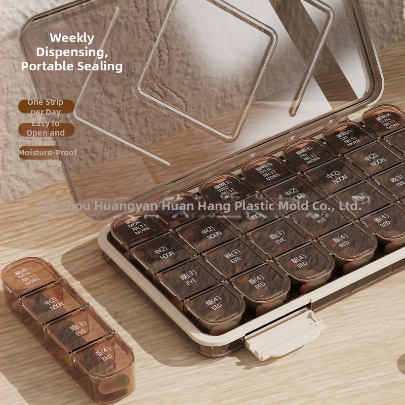 Cutie pentru pastile, dreptunghiulară, 21 compartimente, capacitate 1 L, plastic PP