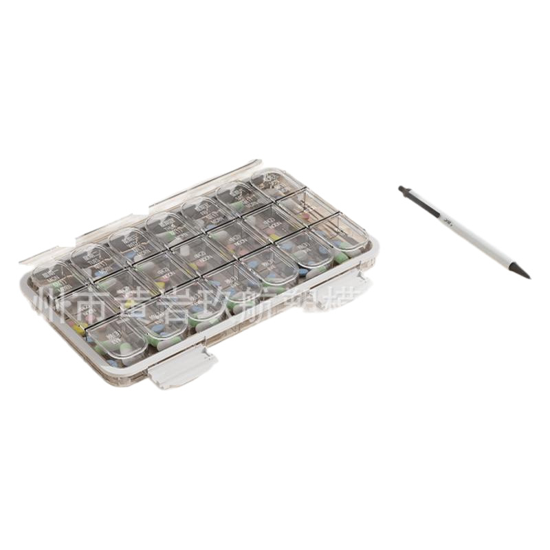 Cutie pentru pastile, dreptunghiulară, 21 compartimente, capacitate 1 L, plastic PP