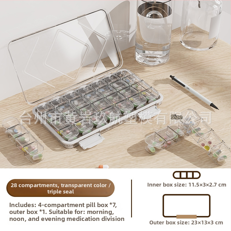 Cutie pentru pastile, dreptunghiulară, 21 compartimente, capacitate 1 L, plastic PP