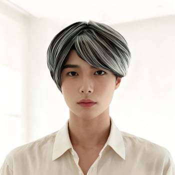 Perucă pentru bărbați cu gradient în stil coreean, model 213a, fibre rezistente la temperatură înaltă, prelucrare mecanică, potrivită pentru vopsire și permă
