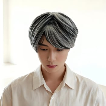 Perucă pentru bărbați cu gradient în stil coreean, model 213a, fibre rezistente la temperatură înaltă, prelucrare mecanică, potrivită pentru vopsire și permă
