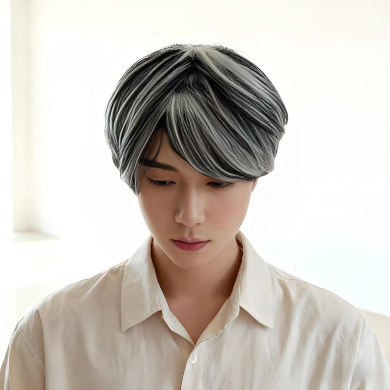 Perucă pentru bărbați cu gradient în stil coreean, model 213a, fibre rezistente la temperatură înaltă, prelucrare mecanică, potrivită pentru vopsire și permă