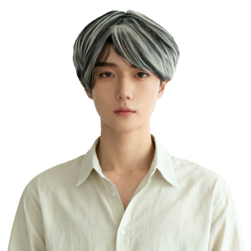 Perucă pentru bărbați cu gradient în stil coreean, model 213a, fibre rezistente la temperatură înaltă, prelucrare mecanică, potrivită pentru vopsire și permă