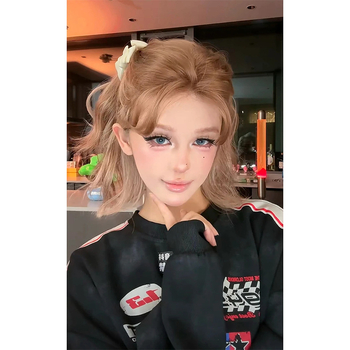 Perucă scurtă buclată cu efect pufos - fir de înaltă temperatură, model 0654, mecanism de fabricație, nu poate fi vopsită