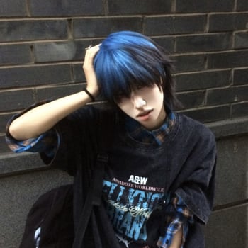 Perucă unisex scurtă, drept, cu mullet stratificat și coadă de lup, breton, mecanism, sârmă rezistentă la temperatură