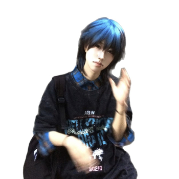 Perucă unisex scurtă, drept, cu mullet stratificat și coadă de lup, breton, mecanism, sârmă rezistentă la temperatură