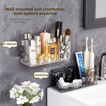 Raft plastic montat pe perete cu cutie drenaj – fără găuri, 1 nivel, multifuncțional pentru baie/fard/bucătărie