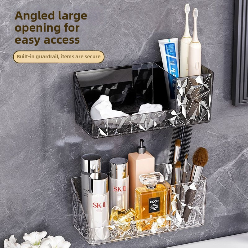 Raft plastic montat pe perete cu cutie drenaj – fără găuri, 1 nivel, multifuncțional pentru baie/fard/bucătărie