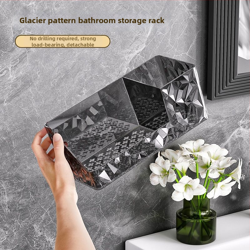 Raft plastic montat pe perete cu cutie drenaj – fără găuri, 1 nivel, multifuncțional pentru baie/fard/bucătărie