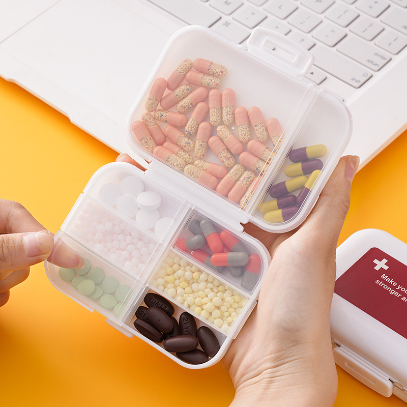 Kutija za tablete s 8 pretinaca, PP plastika, s poklopcem, prijenosna