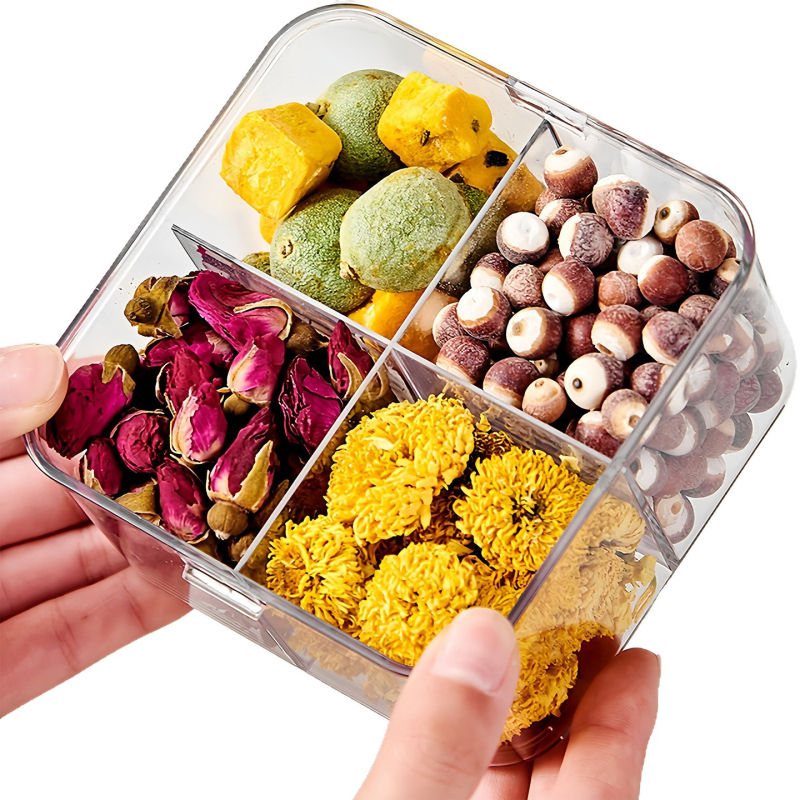 Cutie de depozitare ceai și cereale cu compartimente, etanșă, PET alimentar, pătrat, 501–800 ml, rezistent la umezeală