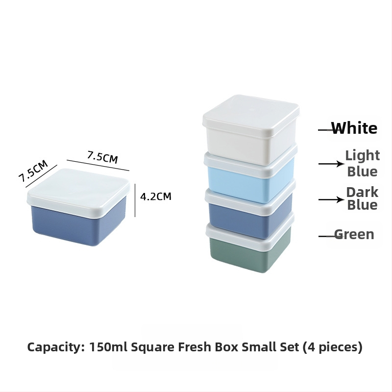 Set de patru recipiente pătrate din plastic pentru păstrarea alimentelor, compatibile cu microundele, capacitate 301-500 ml