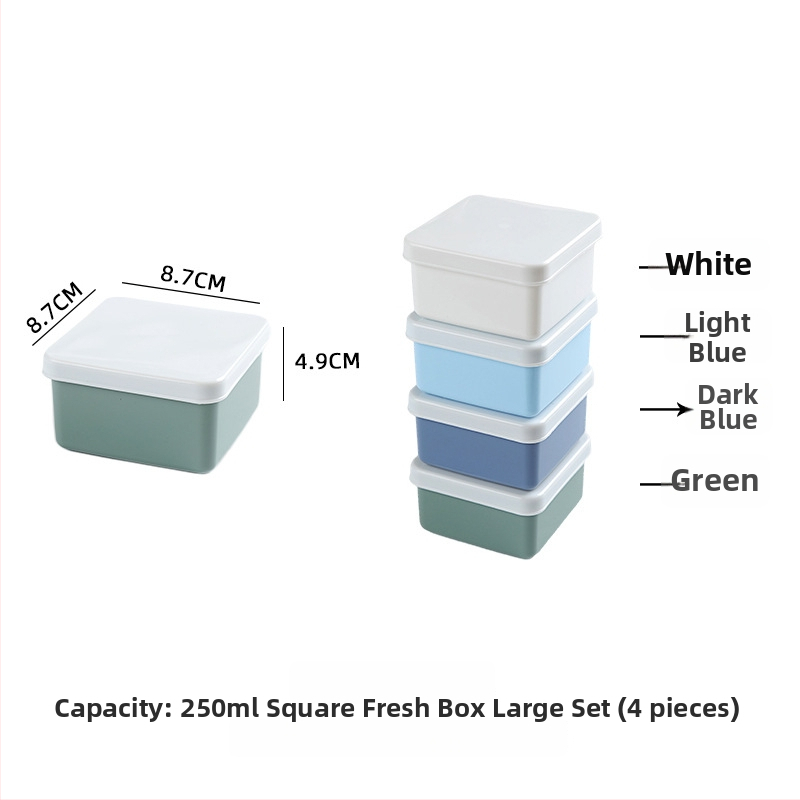 Set de patru recipiente pătrate din plastic pentru păstrarea alimentelor, compatibile cu microundele, capacitate 301-500 ml