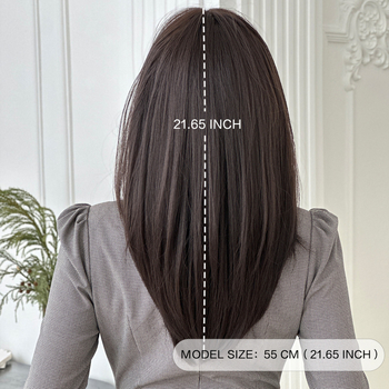 Perucă pentru femei – păr drept, stratificat, breton qi – fibre rezistente la temperatură înaltă, prelucrată mecanic, potrivită pentru vopsire și permamentă