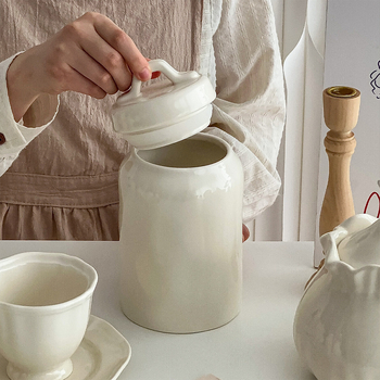 Borcan ceramic de depozitare în stil franțuzesc, compatibil cu microunde, formă neregulată