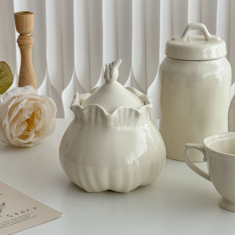 Borcan ceramic de depozitare în stil franțuzesc, compatibil cu microunde, formă neregulată