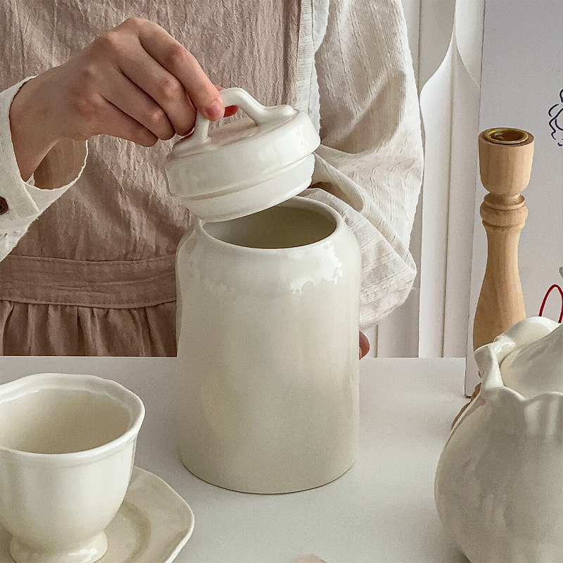 Borcan ceramic de depozitare în stil franțuzesc, compatibil cu microunde, formă neregulată