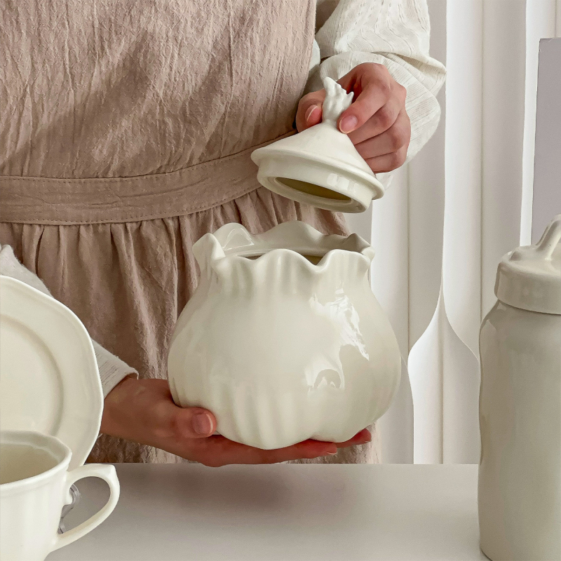 Borcan ceramic de depozitare în stil franțuzesc, compatibil cu microunde, formă neregulată