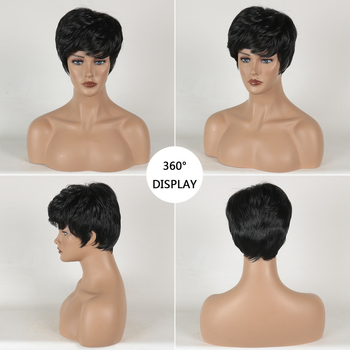 Perucă pixie – coafură scurtă, fibre rezistente la temperaturi înalte, breton oblic, poate fi vopsită, pentru femei