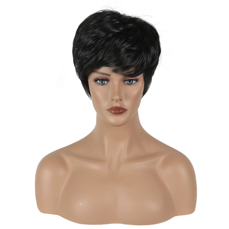 Perucă pixie – coafură scurtă, fibre rezistente la temperaturi înalte, breton oblic, poate fi vopsită, pentru femei