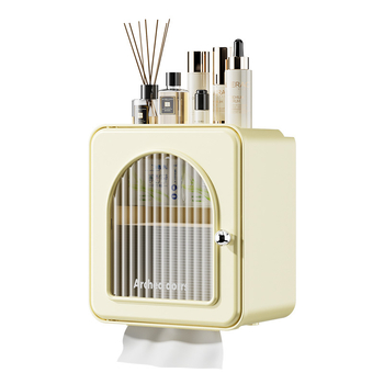 Cutie de șervețele montată pe perete pentru baie — impermeabilă, multifuncțională, model 6801, PP + țeavă din oțel inoxidabil