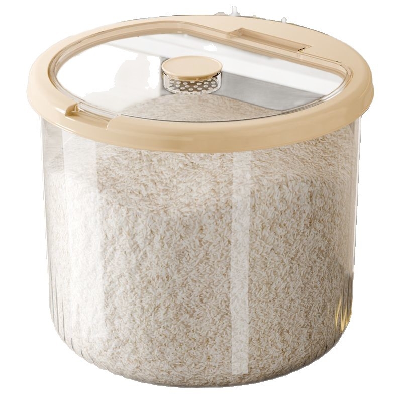 Recipient rotund din plastic transparent pentru orez – sigilat, rezistent la umezeală și insecte, plastic PP, capacitate 4–5 L