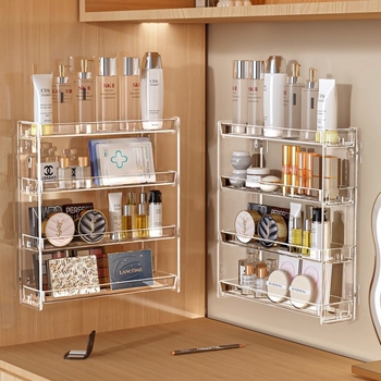 Raft de depozitare pentru cosmetice, montat pe perete, transparent, cu 5 etaje, din plastic, demontare fără unelte