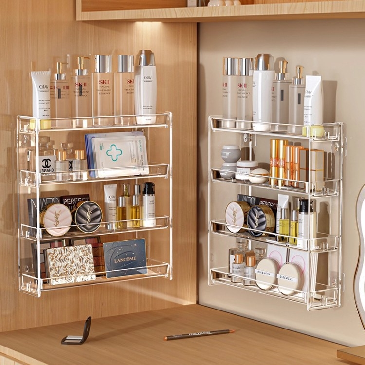 Raft de depozitare pentru cosmetice, montat pe perete, transparent, cu 5 etaje, din plastic, demontare fără unelte