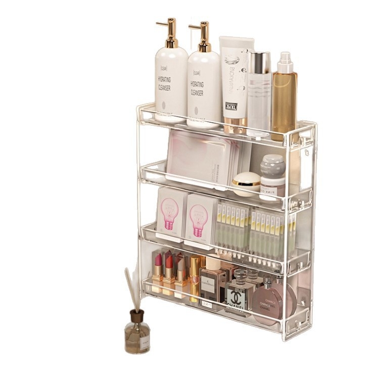 Raft de depozitare pentru cosmetice, montat pe perete, transparent, cu 5 etaje, din plastic, demontare fără unelte