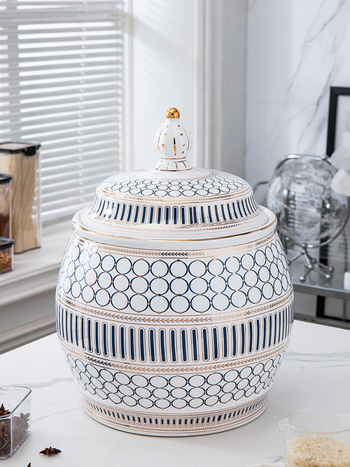 Recipient ceramic în stil european, cu capac etanș, pentru orez și făină, antiumezeală și dăunători, 10 kg