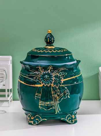 Recipient ceramic în stil european, cu capac etanș, pentru orez și făină, antiumezeală și dăunători, 10 kg