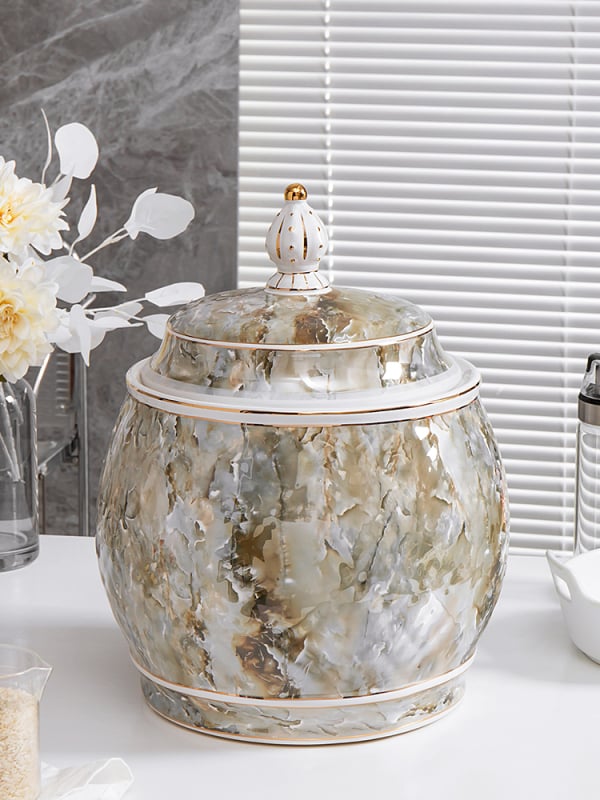 Recipient ceramic în stil european, cu capac etanș, pentru orez și făină, antiumezeală și dăunători, 10 kg