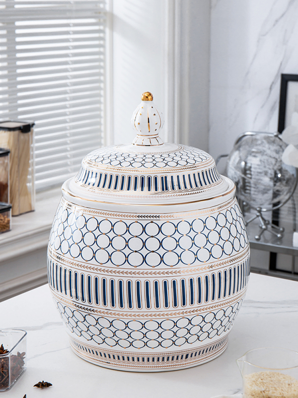 Recipient ceramic în stil european, cu capac etanș, pentru orez și făină, antiumezeală și dăunători, 10 kg