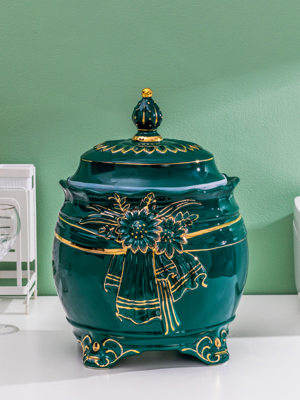 Recipient ceramic în stil european, cu capac etanș, pentru orez și făină, antiumezeală și dăunători, 10 kg