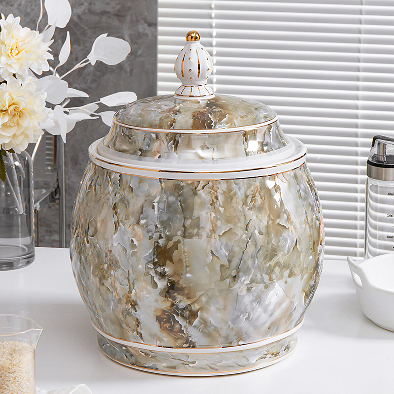 Recipient ceramic în stil european, cu capac etanș, pentru orez și făină, antiumezeală și dăunători, 10 kg