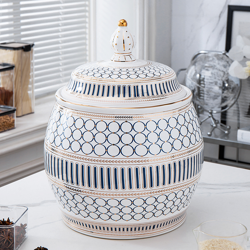 Recipient ceramic în stil european, cu capac etanș, pentru orez și făină, antiumezeală și dăunători, 10 kg