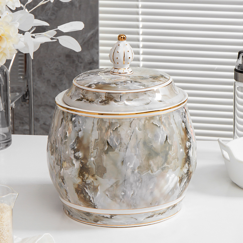 Recipient ceramic în stil european, cu capac etanș, pentru orez și făină, antiumezeală și dăunători, 10 kg