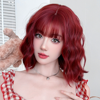 Perucă pentru femei cu păr buclat, stil coreean, model D-155, fibre sintetice rezistente la temperaturi înalte